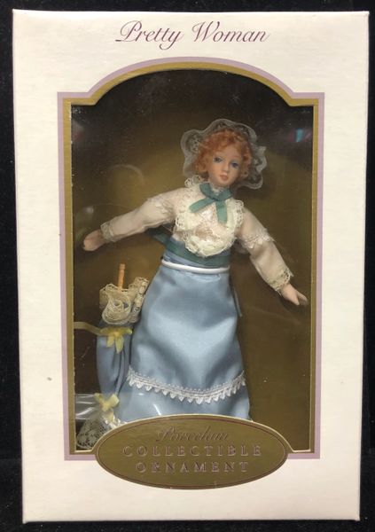 *Rare Pretty Woman Porcelain Victorian Ornament Doll in in Blue Dress, 7in, 2003