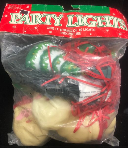 SALE - Rare Vintage 10 Christmas Party Lights - Plus Santa & Christmas Tree Light Covers - by Amscan - Holiday Sale