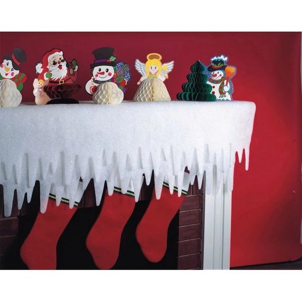 Christmas Snow Icicle Fringe, 8ft - Glittery White Snow Fall Mantle Trim Winter Decoration