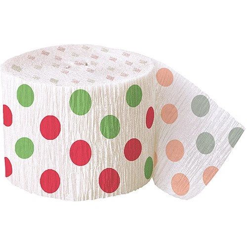 Red, Green Polka Dots Crepe Streamer - 30ft - Christmas Holiday Sale