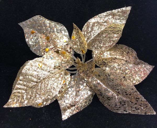 Gold Poinsettia Flower Clip, 1ct - Christmas Tree Decorations - Gold Decorations, 10in