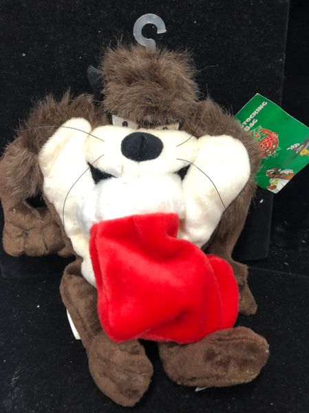 Rare Christmas Tasmanian Devil Bean Bag Plush Holding Red Stocking, 12in - Taz - Holiday Novelty Gifts