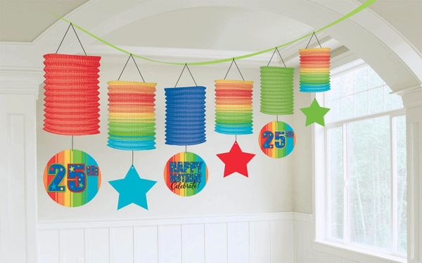 Customizable Rainbow Birthday Lantern Garland Decoration - 12ft - Multicolor