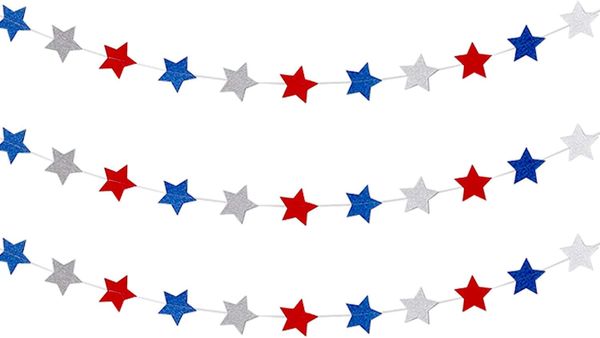 *Patriotic Party Stars Garland Decoration, 9ft, Red, White, Blue