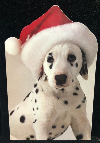 Merry Christmas Card with Santa Dalmatian Dog - by Carlton Cards - 1ct