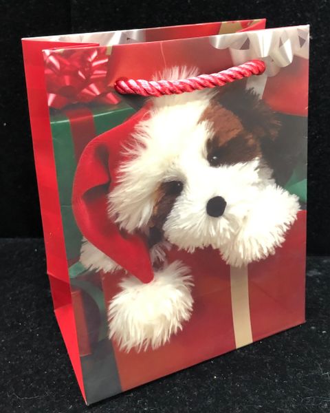 Santa Puppy Dog Holiday Gift Bag, Small, 5.5in - Jewelry Gift Bag