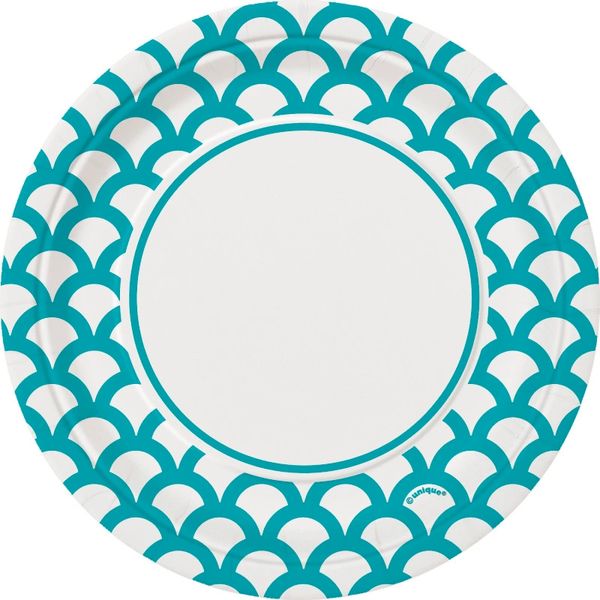 Caribbean Teal Scallop Party Cake Plates, 7in - 30ct - Mermaid Scales