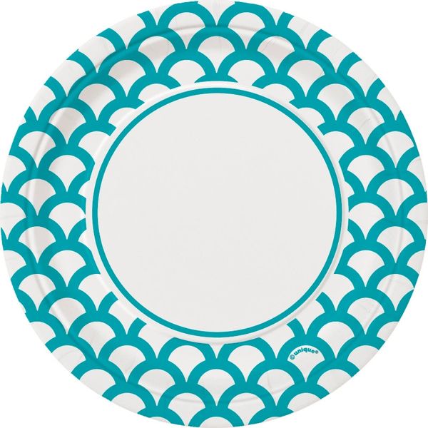 *Caribbean Teal Scallop Party Cake Plates, 7in - 30ct - Mermaid Scales