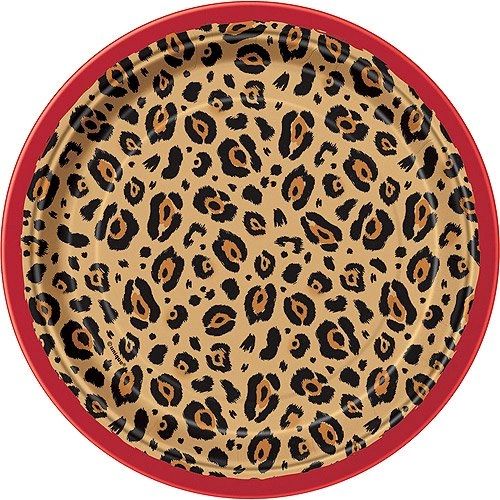 Cheetah Print Party Cake Plates, Red Edge - 7in - 8ct