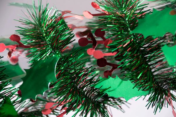 Christmas Tinsel Holly Green Garland Decorations, 9ft - 2 Garlands