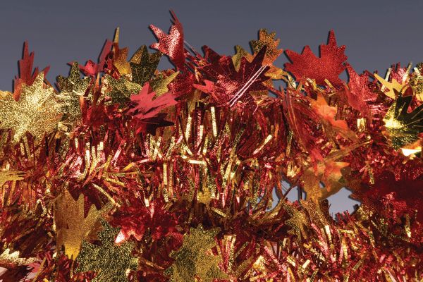 Fall Tinsel Gold Garland Decorations, 9ft - 2 Garlands - Thanksgiving Foliage