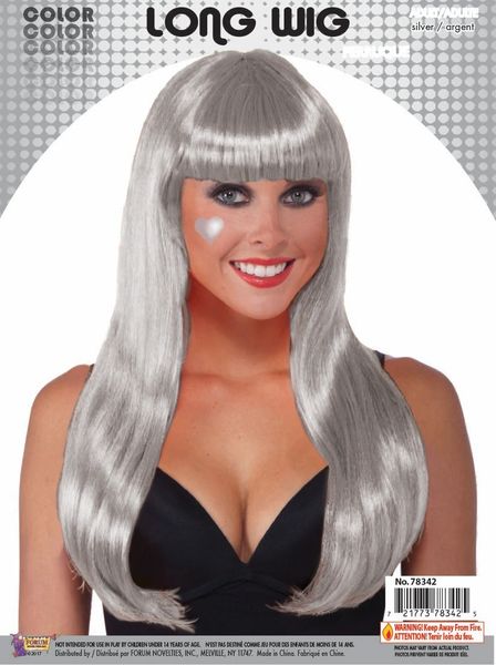 Long Silver Wig, with Tinsel - Silver Hair - Purim - Halloween Spirit - under $20