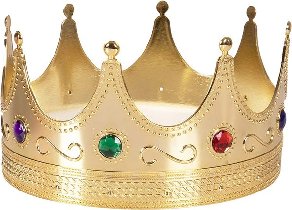 Gold Jeweled King Crown, Adult - Royalty - Purim - Halloween Sale