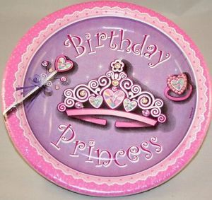 Happy Birthday Princess Party Cake Plates, Pink, 7in - 12ct