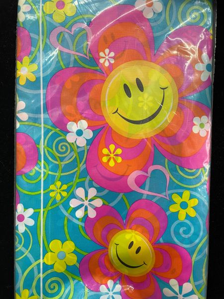 *Vintage Retro Smiles Smiley Face Flower Table Cover, 54x96in