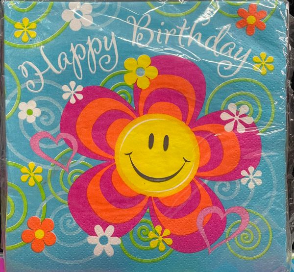 *Vintage Retro Smiles Smiley Face Flower Birthday Luncheon Napkins, 16ct