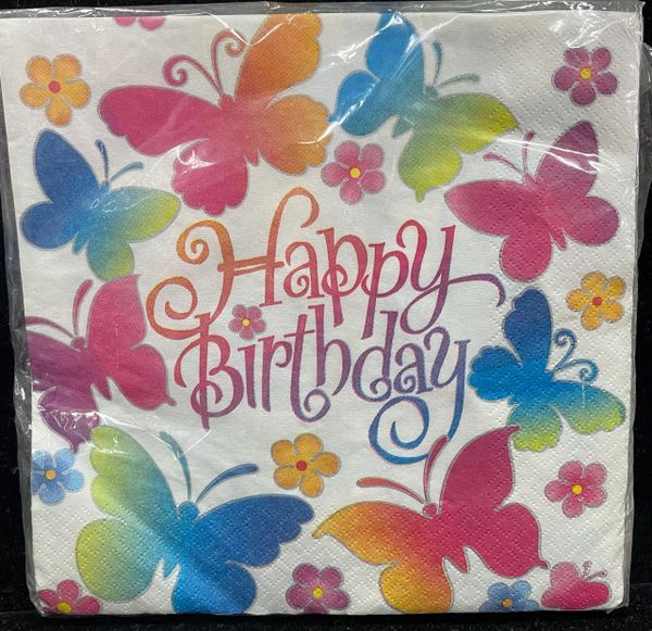 Rainbow Butterfly Birthday Party Napkins, 16ct