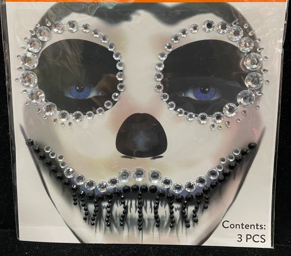 Face Tattoo Art - Jeweled Day of the Dead - Halloween Spirit - under $20