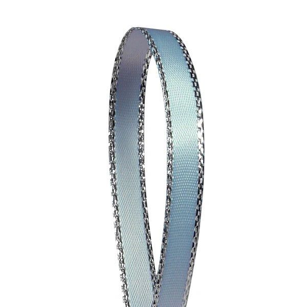 Light Blue Satin Ribbon, Silver Edge 3/8 x 100yds