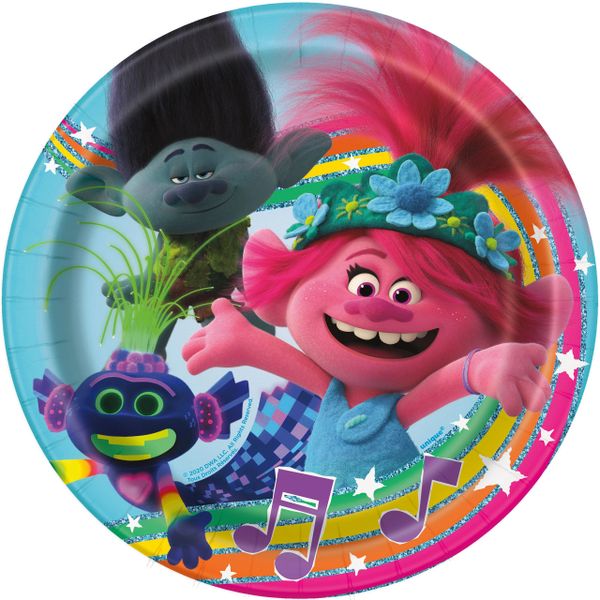 Trolls Birthday Party Cake Plates, 7in - 8ct
