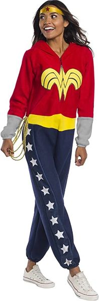 *Wonder Woman Superhero Hooded Pajama Costume, Women's Medium - One Piece - Halloween