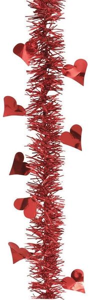 BOGO SALE - Red Hearts Tinsel Garland Decoration, 9ft - Valentines Decorations - Heart Garland - Red Decorations