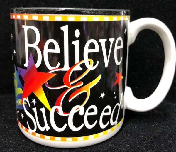 Believe & Succeed Ceramic Coffee Mug, Tea Cup, Black, 12oz - Congratulations - Gift Sale - Graduation