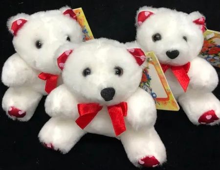 3 Mini White Teddy Bear Plush, 3in - Valentines Day Gifts - 3ct