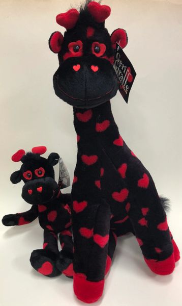 Geri Giraffe Hearts Giraffe Plush, 20in - Black with Red Hearts - Valentine Giraffe - Valentines Day Gifts