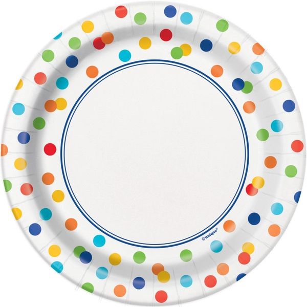 Rainbow Polka Dots Party Cake Plates, 7in - 8ct