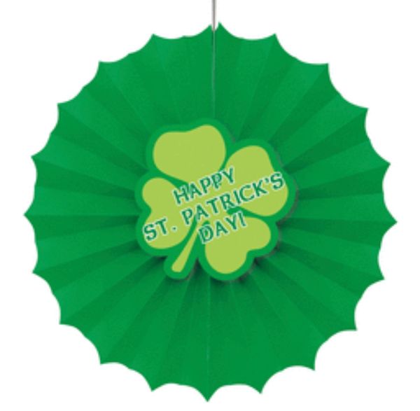 St. Patrick's Day Paper Fan Decoration, Green, 12in - 1ct - Shamrock