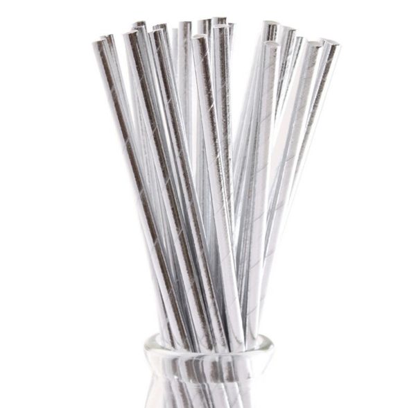 *Shimmering Silver Foil Paper Straws Party Favors, 10ct