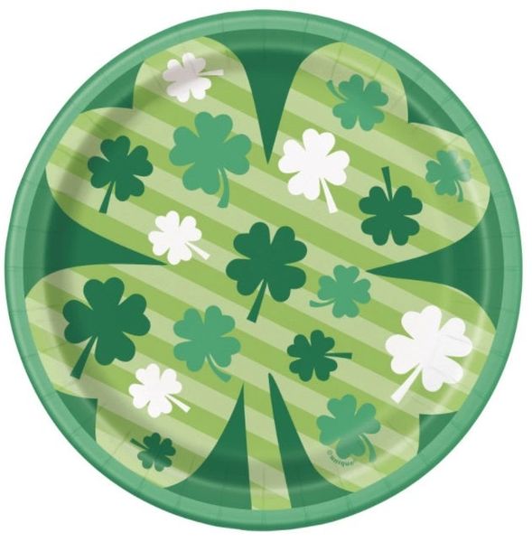 BOGO SALE - Lucky Clover St Patricks Day Party Cake Plates, 7in - 8ct
