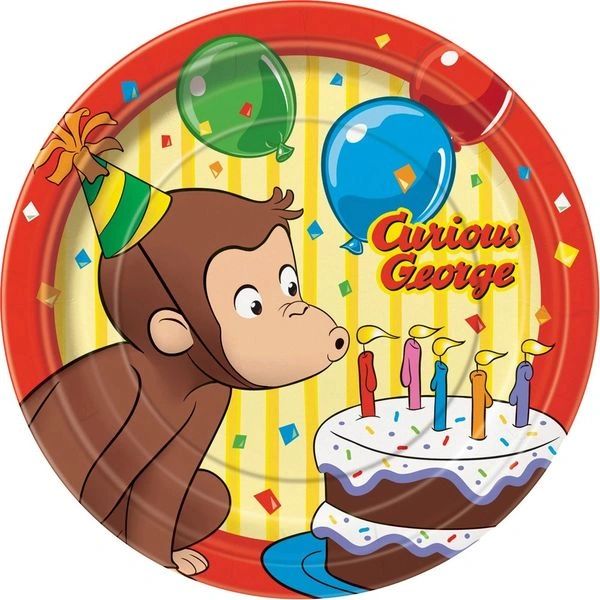Little Monkey, Curious George Birthday Party Cake Plates, Red - 7in - 8ct - Candles - Balloons