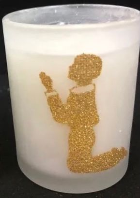 BOGO SALE - Praying Boy Communion Votive Candles in Glass with Gold Glitter, 2.5in - 4pcs