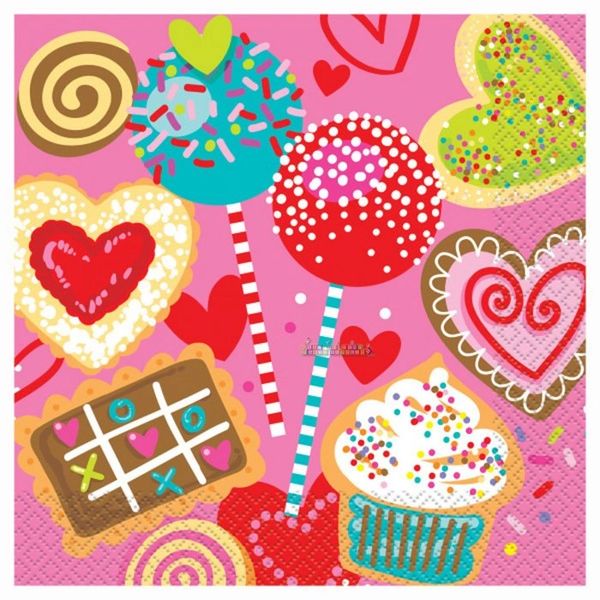 BOGO SALE - Sweethearts Candy Luncheon Napkins, 16ct - Love Party - Sweet Valentine Party - Hearts and Stripes