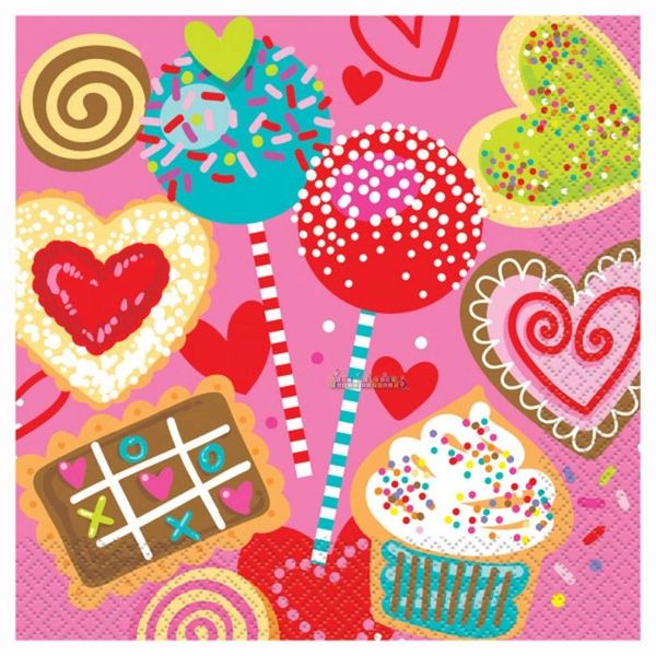 Sweethearts Candy Luncheon Napkins, 16ct - Love Party - Sweet Valentine Party - Hearts and Stripes