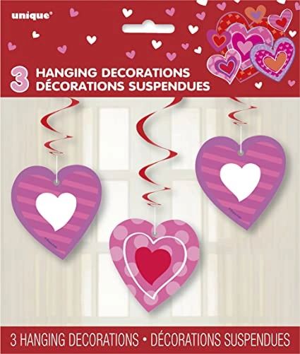 I Heart Valentine Hanging Swirl Decorations, 26in, 3ct - Love Party - Valentine Decorations