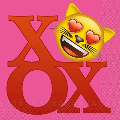 BOGO SALE - XOXO Cat Emoji Pink Luncheon Napkins, 16ct - Love Party - Valentine Party - Hearts and Stripes