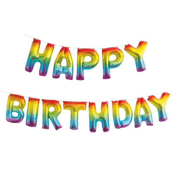 Rainbow Foil Happy Birthday Letter Balloon Banner Kit, Air Fill Only - 14ft