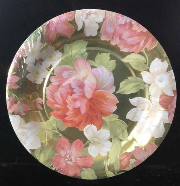 BOGO SALE - Metallic Gold Elegant Bouquet Party Dinner Plates, 10.5in - 8ct - Floral Plates