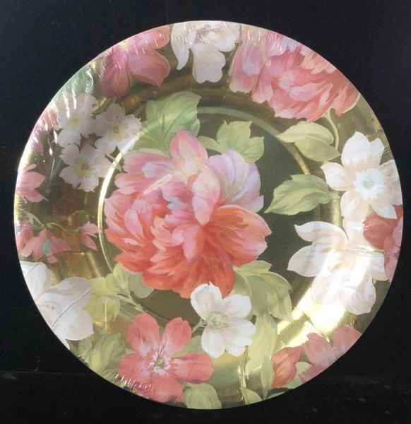 Metallic Gold Elegant Bouquet Party Dinner Plates, 10.5in - 8ct - Floral Plates