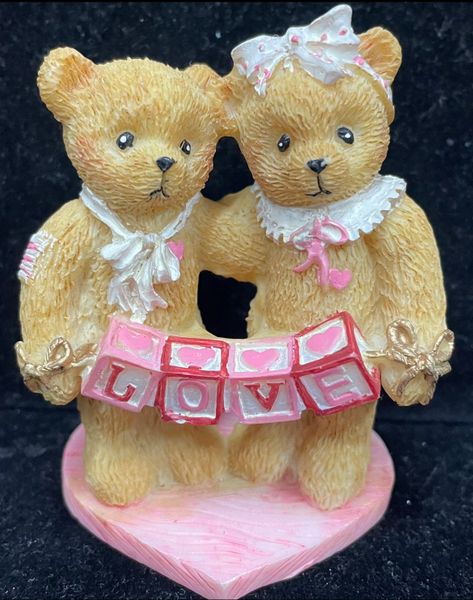 Mini Teddy Bear Figurine, Love Blocks 3in - Love Gifts - Valentines Day Gifts