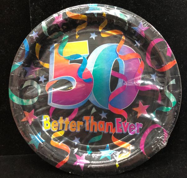 50th Birthday Pizazz Party Cake Plates, Black, 7in - 8ct