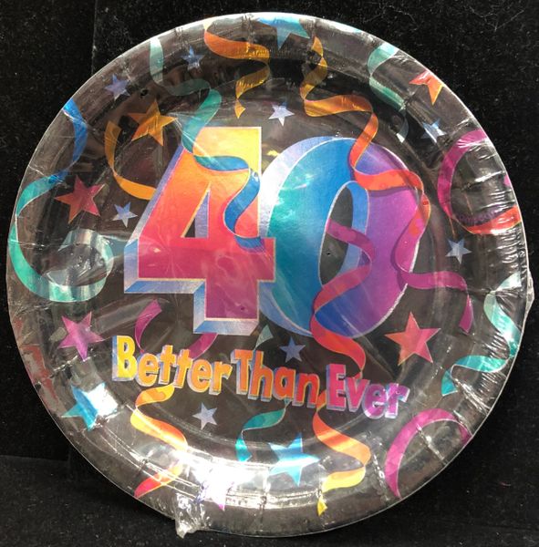 40th Birthday Pizazz Party Cake Plates, Black, 7in - 8ct