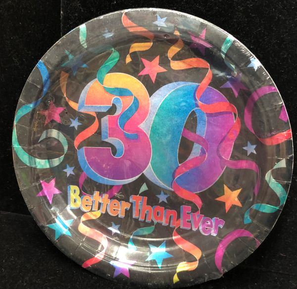 30th Birthday Pizazz Party Cake Plates, Black - 7in - 8ct