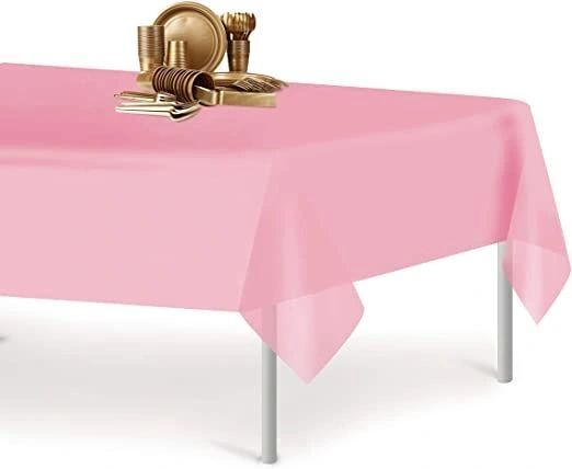 TWO! Solid Light Pink Plastic Table Covers, 54x108in - Rectangle