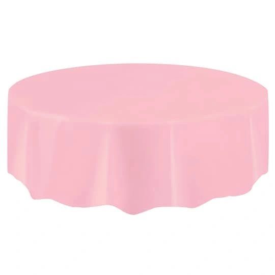 BOGO SALE - Pink Solid Round Plastic Table Cover, 84in - Pink Tablecover