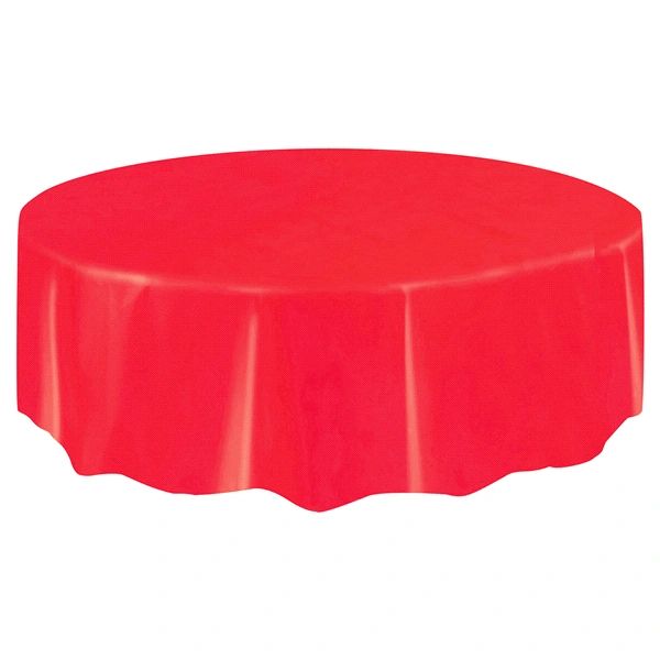 BOGO SALE - Red Solid Round Plastic Table Covers - 84in - Holiday Sale