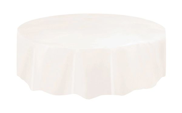 BOGO SALE - White Solid Round Plastic Table Cover- 84in